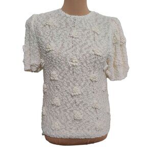 Vintage FaBE Womens Sweater Short Sleeve Knit Textured Popcorn Bauble Cream Sz M